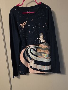 Girls' Navy Space Unicorn Long-Sleeve Tee
